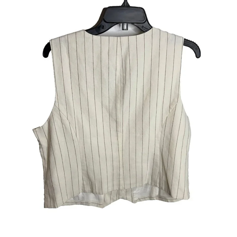 J.Crew $90 Striped Linen-Blend Vest Size 16 Ivory Camel CI314 - Picture 6 of 6